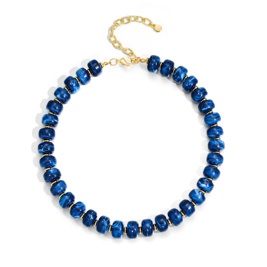 WOWORAMA Blue Chunky Beaded Necklace for Women Navy Blue Resin Acrylic Beads Necklace Statement Chunky Choker Necklaces Trendy Boho Summer Jewelry