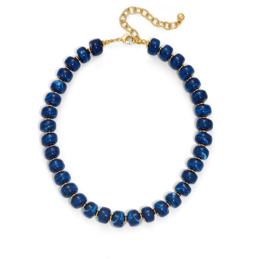 HolidayQbee Beaded Necklace for Women Boho Bead Chunky Necklace Big Bead Necklace Fashion Trendy Summer Blue Resin Beaded Necklaces Jewelry Gifts