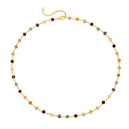 MTMY Gold Choker Necklace,14K Gold Plated Dainty Chain Choker Necklace Delicate Fashion Jewelry Gift for Women(mixed color beads)