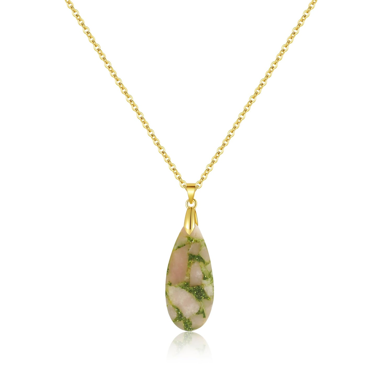 Inspirational Gifts Healing Gold Pendant Gold Necklaces for Women，Get Well Soon Encouragement Gifts for Women Friends Sister Mom, Natural stone Pendant Healing boho Friendship Jewelry for women (Brilliant Pink Green- Gold)