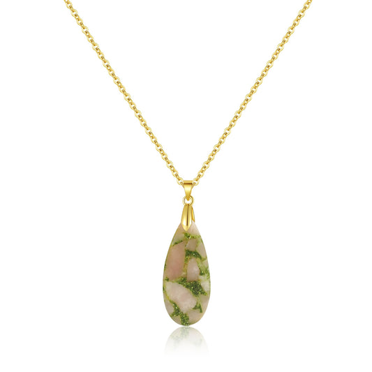 Inspirational Gifts Healing Gold Pendant Gold Necklaces for Women，Get Well Soon Encouragement Gifts for Women Friends Sister Mom, Natural stone Pendant Healing boho Friendship Jewelry for women (Brilliant Pink Green- Gold)
