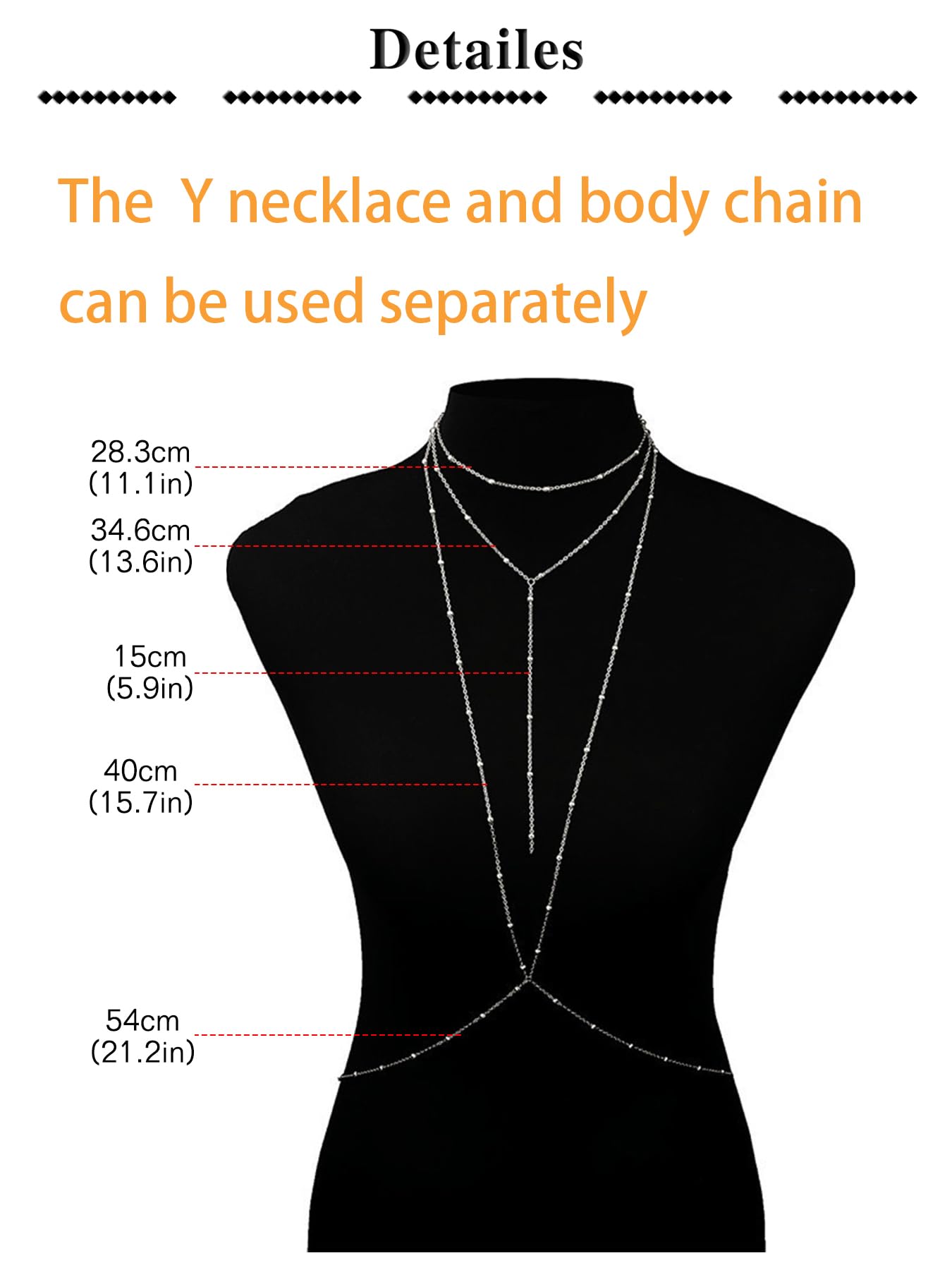 Longita Silver Body Chain Jewelry For Women Body Chain Necklace Jewelry Waist Chains Beaded Drop Y Lariat Silver Long Necklace For Women Sexy Trendy Dainty Y-Shaped Dangle Prom Accessories