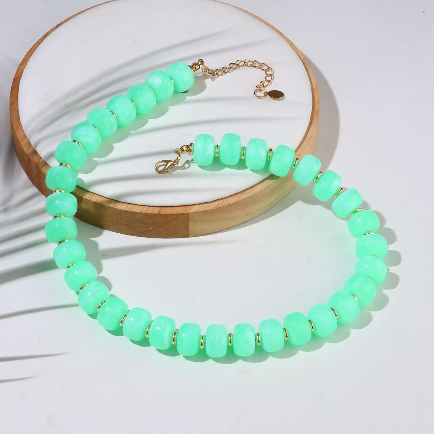 joymiao Beaded Necklace for Women Green Resin Chunky Colorful Necklaces Gemstone Beads Large Beaded Choker Summer Beach Jewelry
