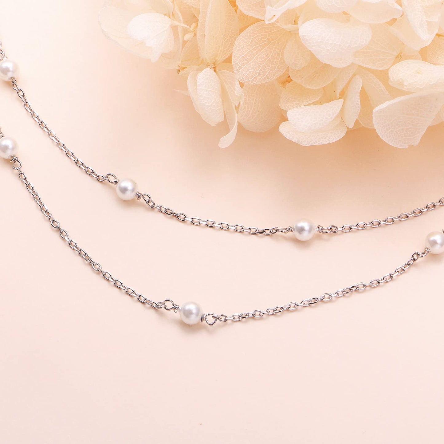S925 Sterling Silver Pearl Layered Choker Short Dainty Necklace Pendant for Women Jewelry Gift