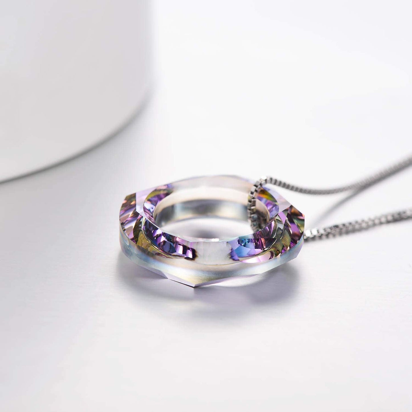 AOBOCO Circle Crystal Necklace 925 Sterling Silver Purple Crystal Pendant Necklace for Women with Austrian Crystal Jewelry for Women Christmas Birthday Holiday Gifts (Dia 0.78'' Circle Purple)