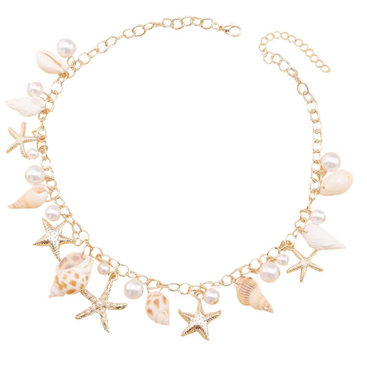 Snogisa Seashell Necklace for Women Adjustable seaside vacation necklace Summer Beach Necklace,Beach Vacation Essentials Halloween Costumes Ocean Jewelry Accessories for Women,Boho Hippie, Christmas Gift for Women (Little conch)