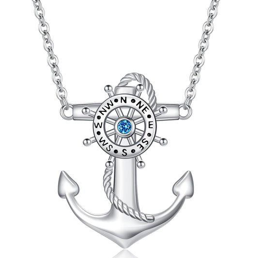 KoyeKei Anchor Necklace for Women Sterling Silver Anchor Compass Pendant Nautical Ocean Jewelry Breach Sailing Graduation Gifts for Her Men
