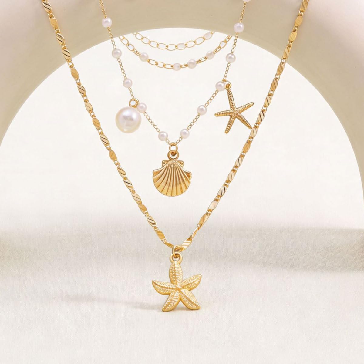 ONBRIG Seashell Necklace Beach Jewelry for Women Starfish Cowrie Puka Shell Necklaces Summer Beach Accessories for Women Vacation Mermaid Ocean Jewelry (style 1)