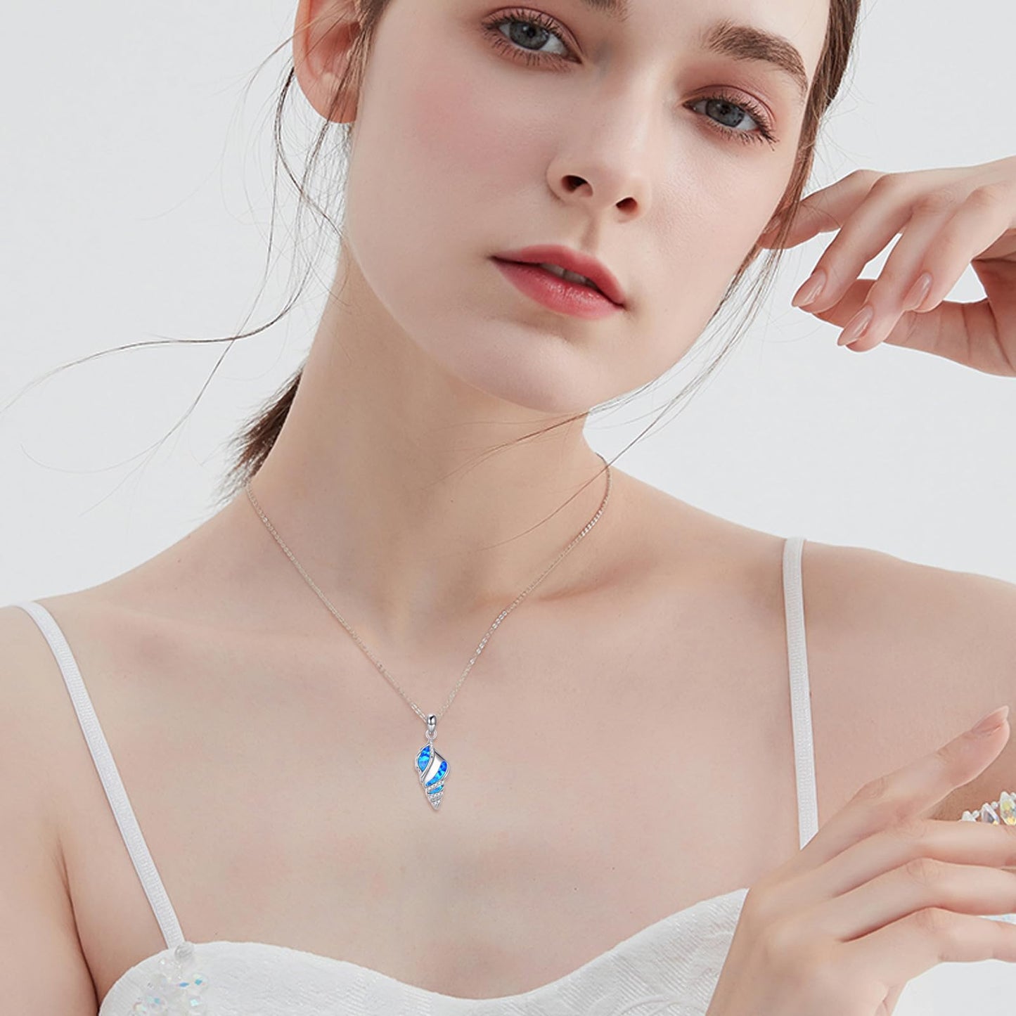 POPLYKE Conch Shell Necklace for Women 925 Sterling Silver Blue Opal Seashell Pendant Ocean Beach Jewelry Gift