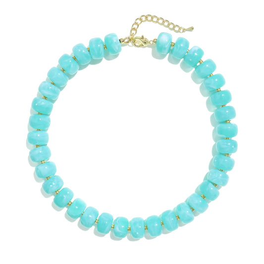 Badu Lake Blue Chunky Beaded Necklace for Women,Acrylic Bead Choker Statement Necklace Cute Trendy Necklaces Jewelry Gifts