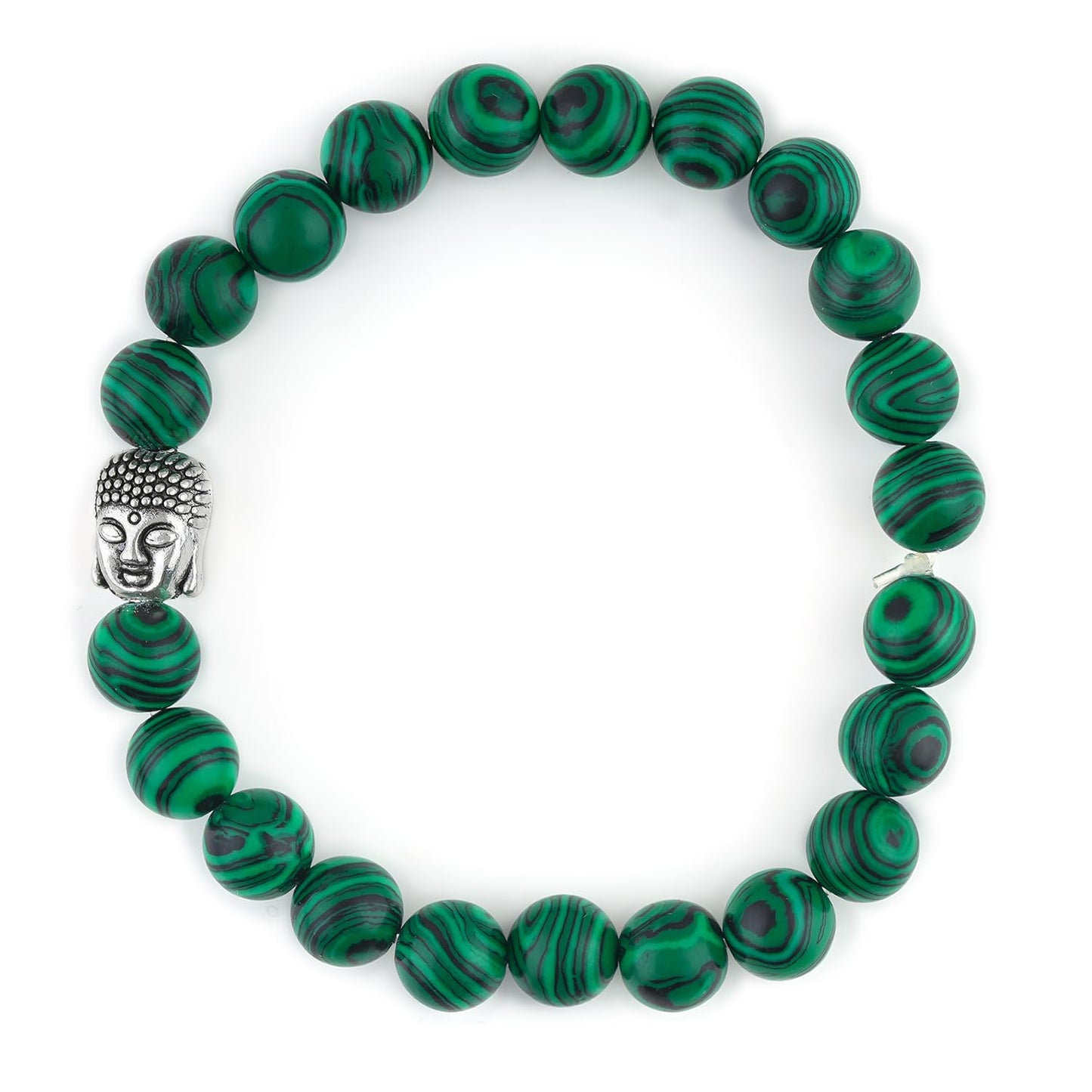 CRYSTALINES Buddha Charm Stretchable Braceclet, Genuine Malachite Gemstone Beads, Plain Round Stones, Handmade Boho Strech Bracelet, Adjustable Spiritual Healing Crystal Unisex Jewelry Gift