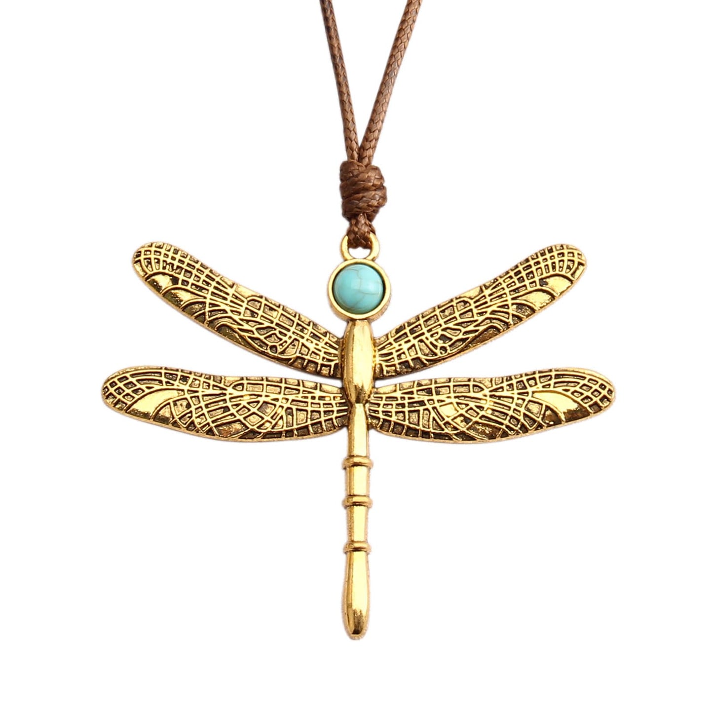 joymiao Dragonfly Necklace Gold Leather Necklace for Women Bohemian Necklace Turquoise Jewelry Cord Necklaces With Pendant Animal Necklaces for Girls