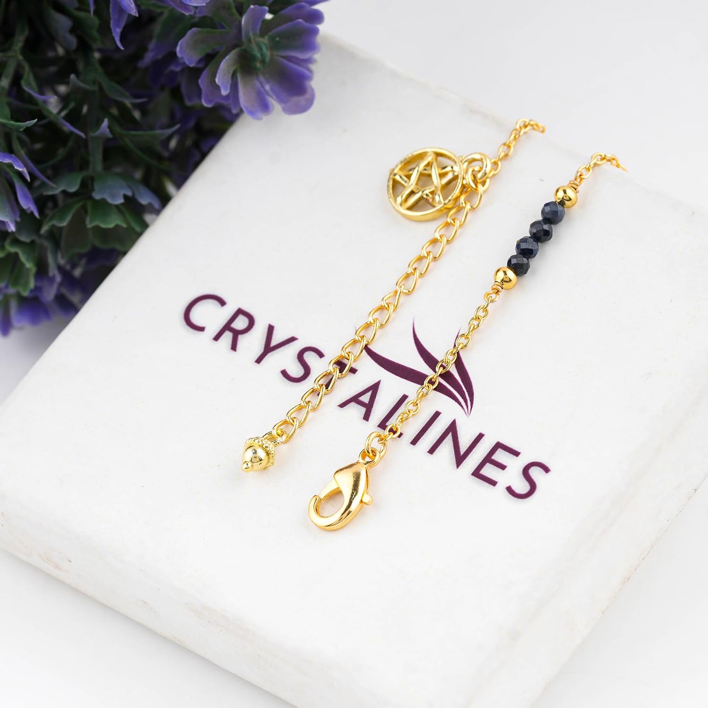 CRYSTALINES Natural Blue Sapphire Gemstone Beads, Handmade Station Dangle Star Charms Anklet, 14K Gold Plated, Adjustable Fashion Boho Jewelry for Women, Healing Crystals, Christmas Gift