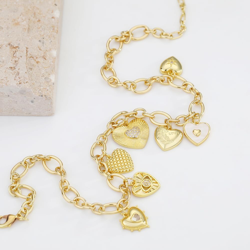 BONJOULRY Gold Heart Necklaces For Women With Different Charms Gold Charm Sun Heart Evil Eyes Necklace Coin Charms Fashion Jewelry Gift