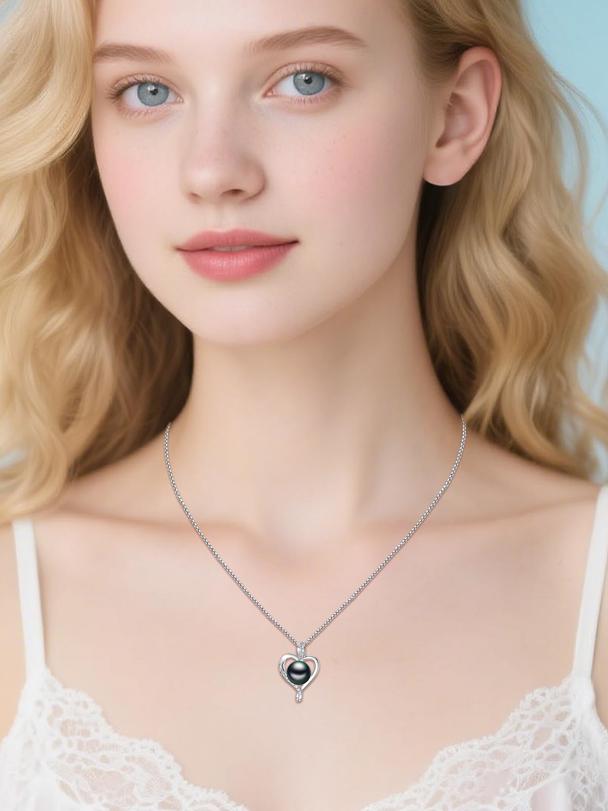 KANNSOAR 9MM Tahitian Black Pearl Heart Pendant Necklace Pearl Jewelry-Wedding Birthday Anniversary Valentines Day Christmas Mothers Day Gifts for Women Wife Mom Girlfriend Her