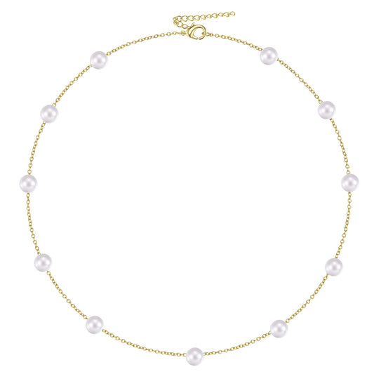 ORAZIO Dainty Gold Pearl Necklaces for Women, 14K Gold Plated Faux Pearl Choker Necklaces Trendy Small Pearl Necklace Strand Wedding Prom Bridal Pearls Jewelry Gifts 20 in 8mm