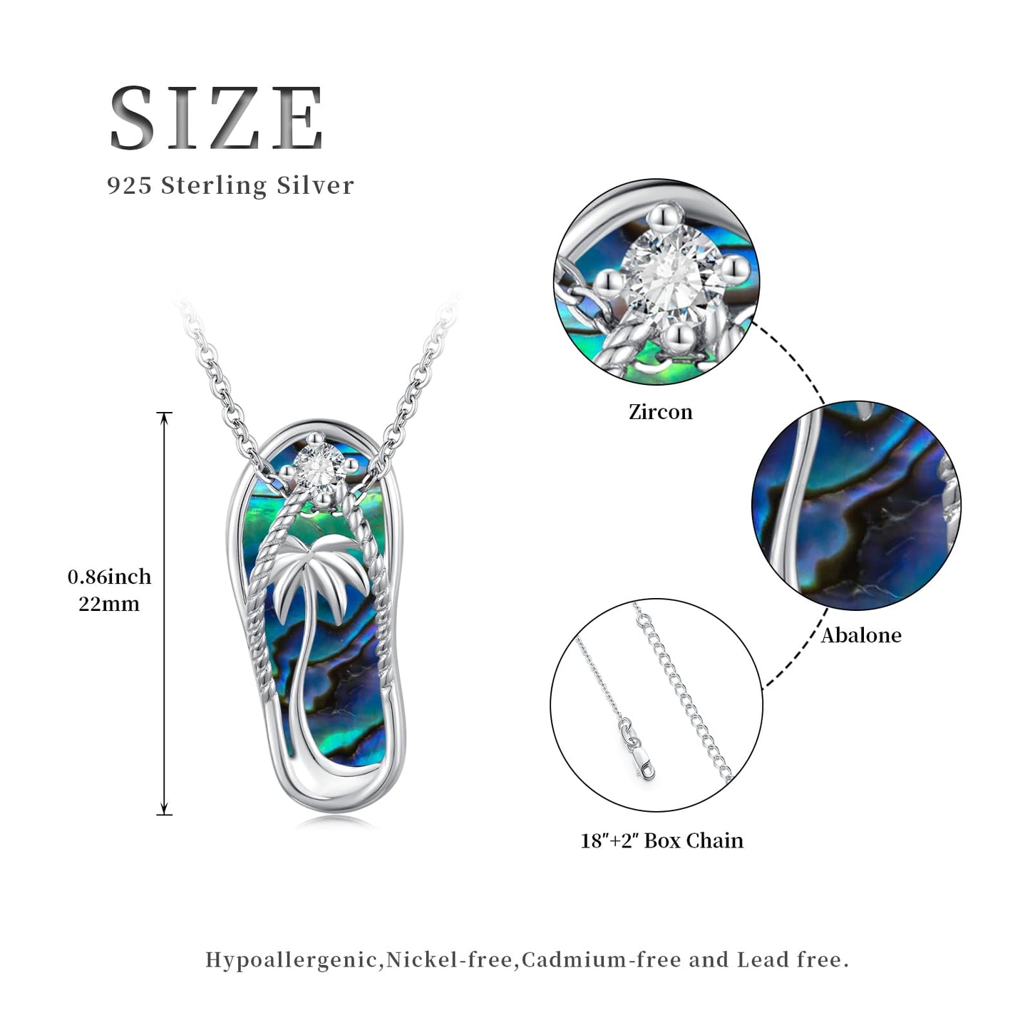 Midir&Etain Summer Necklace 925 Sterling Silver Palm Tree Pendant Beach Abalone Necklace Flip-Flop Jewelry for Women