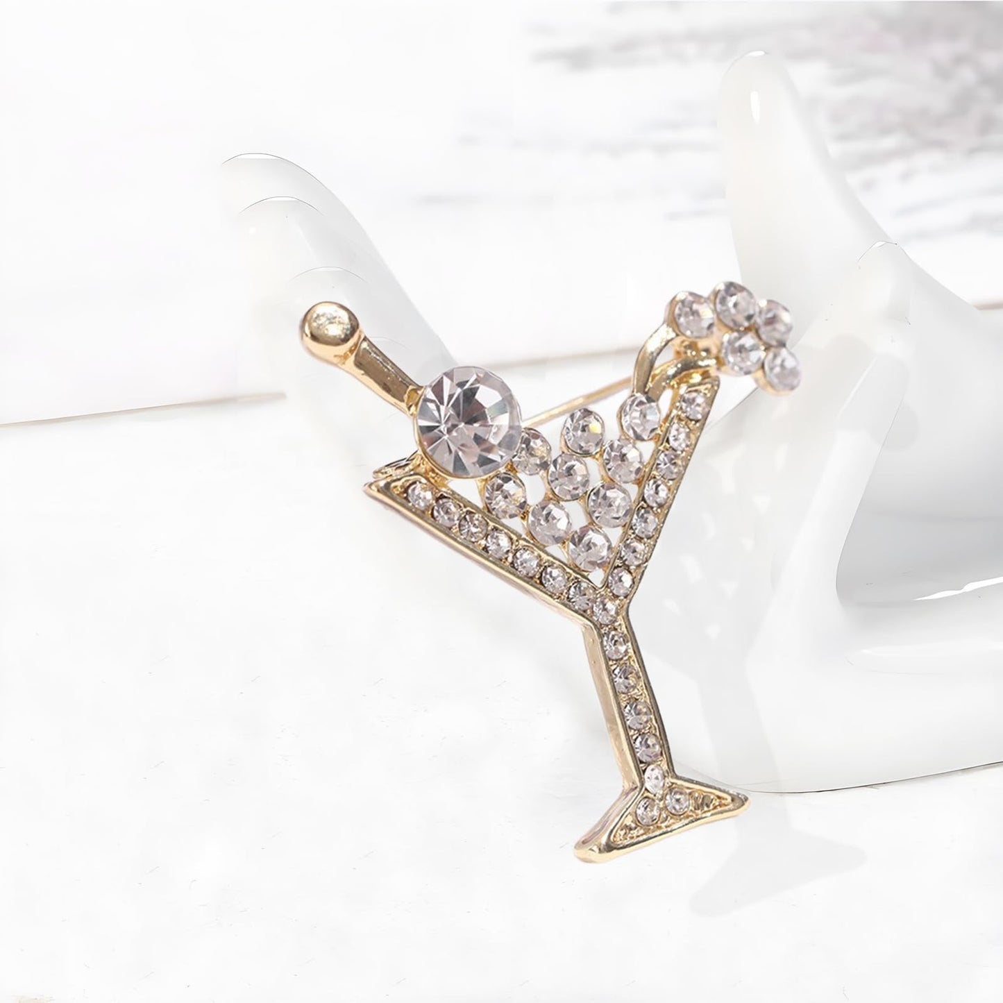 DEYOUM Cocktail Wine Glass Brooch Pin for Women Trendy Cute Cocktail Wines Glass Wine Bottle Brooch Pin Party Hat Bag Suit Charm Jewelry Gift Accessories (white)