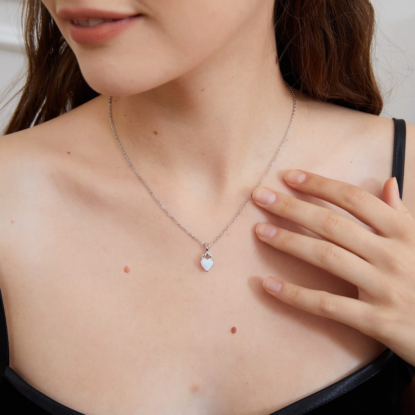 VOLUKA Opal Heart Necklaces for Women Birthstone Gemstone Necklace Friendship Gift Jewelry for Best Friend Mother 19 Inch