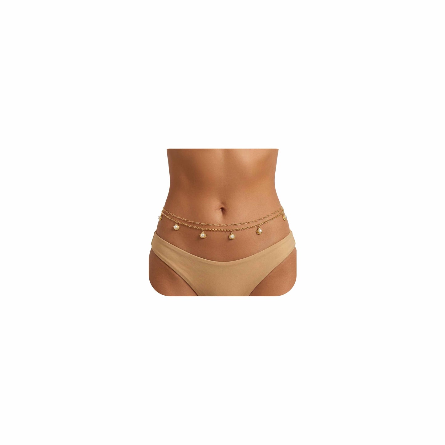 Wriidy Pearl Seashell Waist Chain Gold Beach Belly Chain Adjustable Women Layered Body Jewelry Accessories for Swimsuits