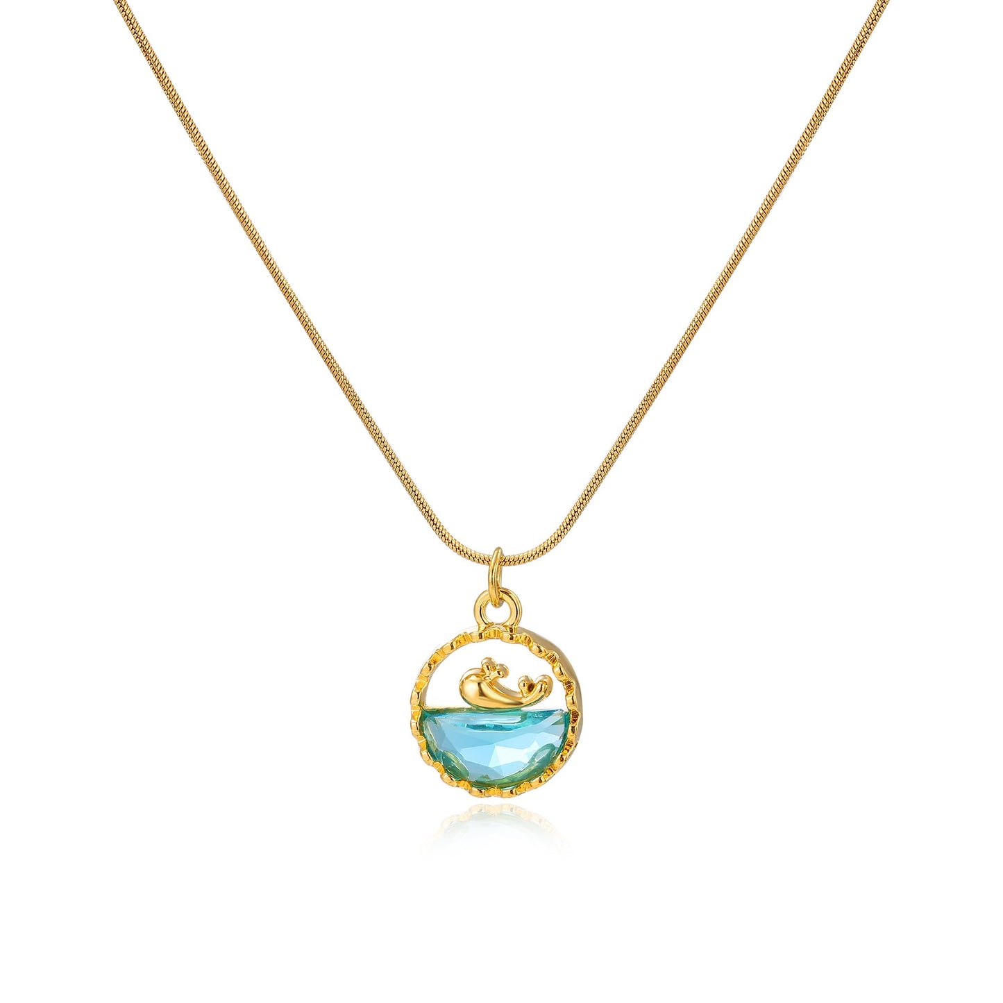 JGHIFLYE Ocean Whale Circle Pendant Necklace for Women, Gold Tone Stainless Steel Adjustable Lobster Clasp Blue Crystal Beach Jewelry