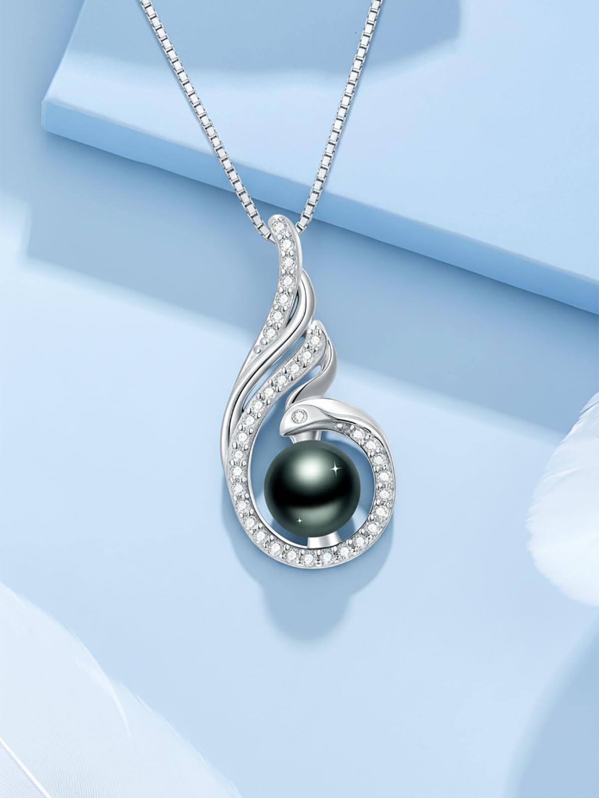 KANNSOAR Phoenix Tahitian Black Pearl Necklace 18K Gold-Plating Sterling Silver Fine Jewelry Wedding Birthday Anniversary Valentines Day Christmas Mothers Day Gifts for Wife Women Mom Girlfriend Her