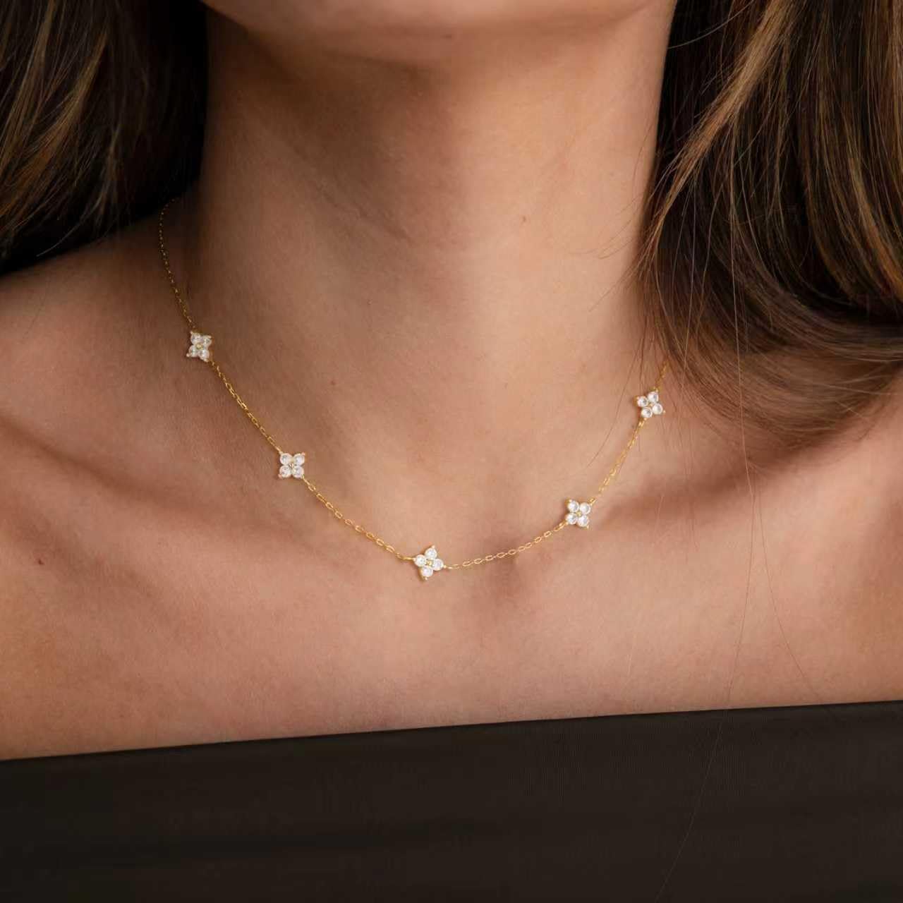 CUEZIY Dainty 14K Gold Plated Necklaces for Women Station Choker Cubic Zirconia Simulated Necklace Simple Cute Layering CZ Necklace Trendy Simple Jewelry Gifts