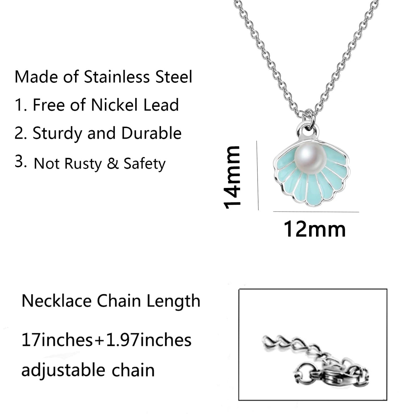 BNQL Seashell Pendant Necklace Beach Lover Gifts Scallop Necklace Enamel Blue Seashell Jewelry Gifts for Women
