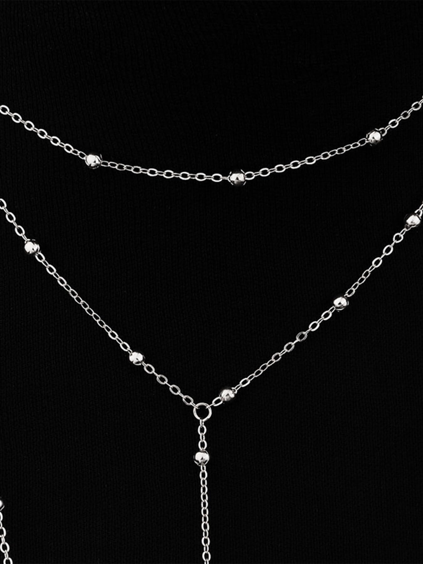 Longita Silver Body Chain Jewelry For Women Body Chain Necklace Jewelry Waist Chains Beaded Drop Y Lariat Silver Long Necklace For Women Sexy Trendy Dainty Y-Shaped Dangle Prom Accessories