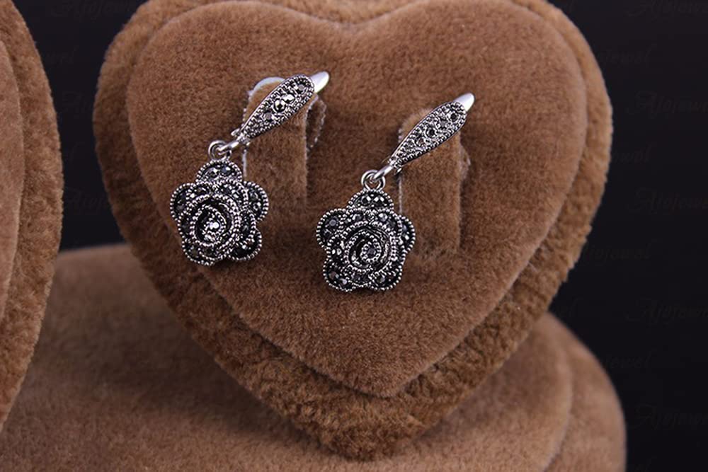 Zyoenxl Vintage Black Crystal Geometric Rose Flower Necklace Earrings Fashion Jewelry Sets Christmas Day Gifts