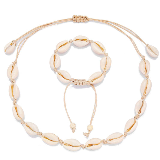 Starain 2Pcs Shell Necklace Anklet for Women Handmade Adjustable Puka Beach Shell Necklace Set