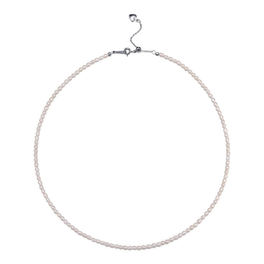 Pearls Necklace, Freshwater Tiny Small Rice Pearls Necklace for Women's Pearl Strand Necklace Chain 18K Gold Plated Hypoallergenic White Necklace as Prom Bridesmaid Birthday Gifts(Rice, 18KWGP Lock)