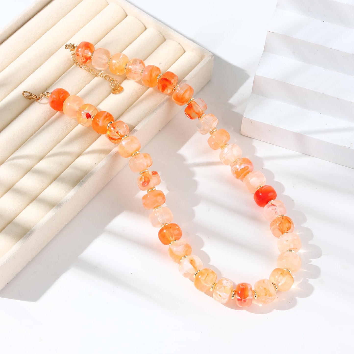 joymiao Beaded Necklaces for Women Chunky Beaded Choker Necklace Colorful Gemstone Resin Pink Bead Boho Rainbow Necklaces Summer Jewelry