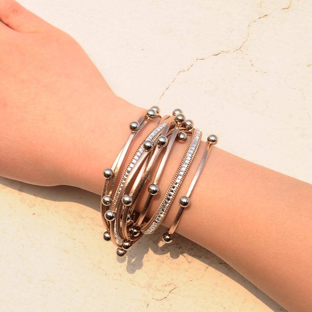 Artilady Leather Wrap Bracelet for Women - Handmade Clasp Bangle Bracelet with Pearl Beads Crystal Wristbands Jewelry Gift for Ladies and Mother