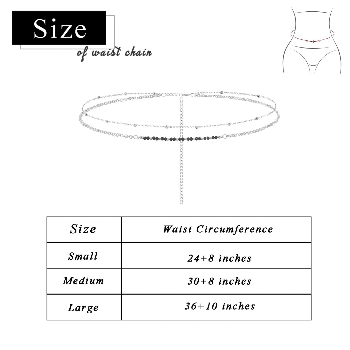 Wriidy Layered Beads Waist Chain Women Silver Belly Chain Adjustable Silver Body Jewelry Accessories for Bikini