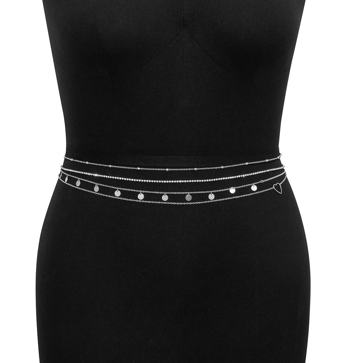 JFORYOU Waist Chain for Momen 4PCS Layered Belly Chain Jewelry Summer Beach Belly Waist Chain Adjustable Bikini Body Chain for Women