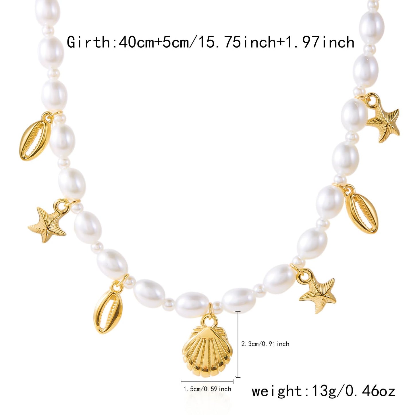 Pearl Gold Starfish Seashell Necklace for Women Boho Mermaid Pearl Beaded Necklace Trendy Gold Starfish Shell Charms Necklaces Summer Beach Vacation Jewelry Accessories (B)