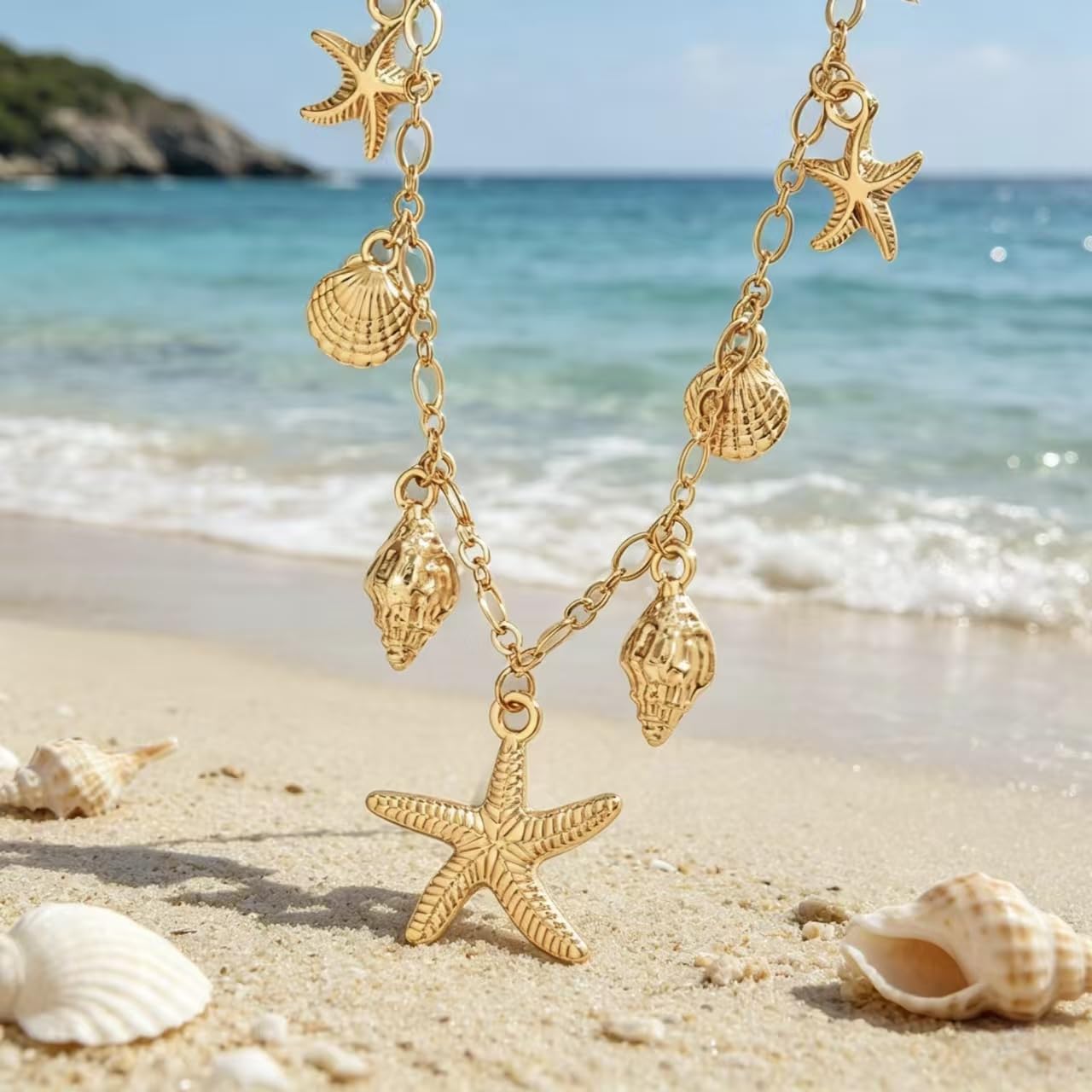 keekingdom Gold Seashell Necklace Adjustable Summer Necklaces for Women Beachy Jewelry for Swimwear Bikini Vacation Necklace for Beach Outfits (Gold)