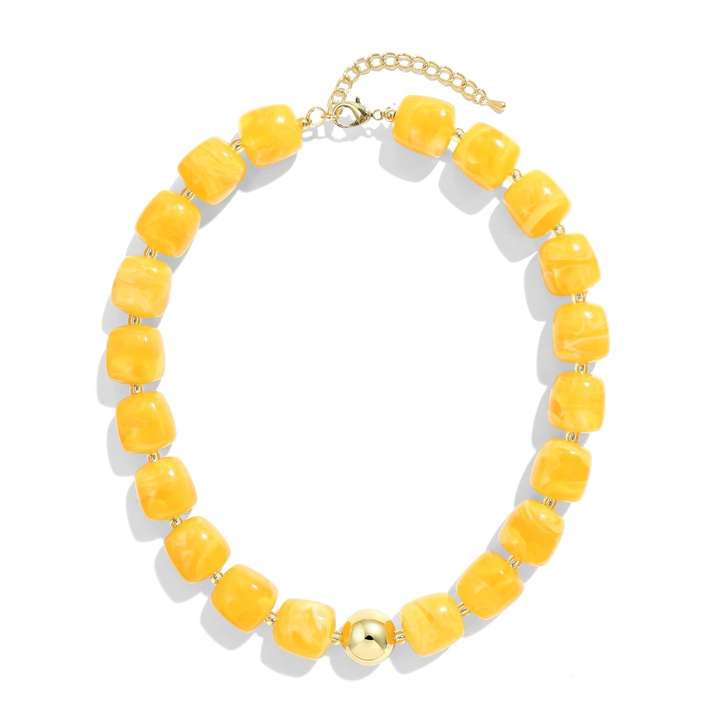 BREPINE Bright Yellow Chunky Necklaces for Women Multicolored Large Square Resin Beads Necklace Trendy Bold Statement Beaded Summer Candy jelly Vacation Choker