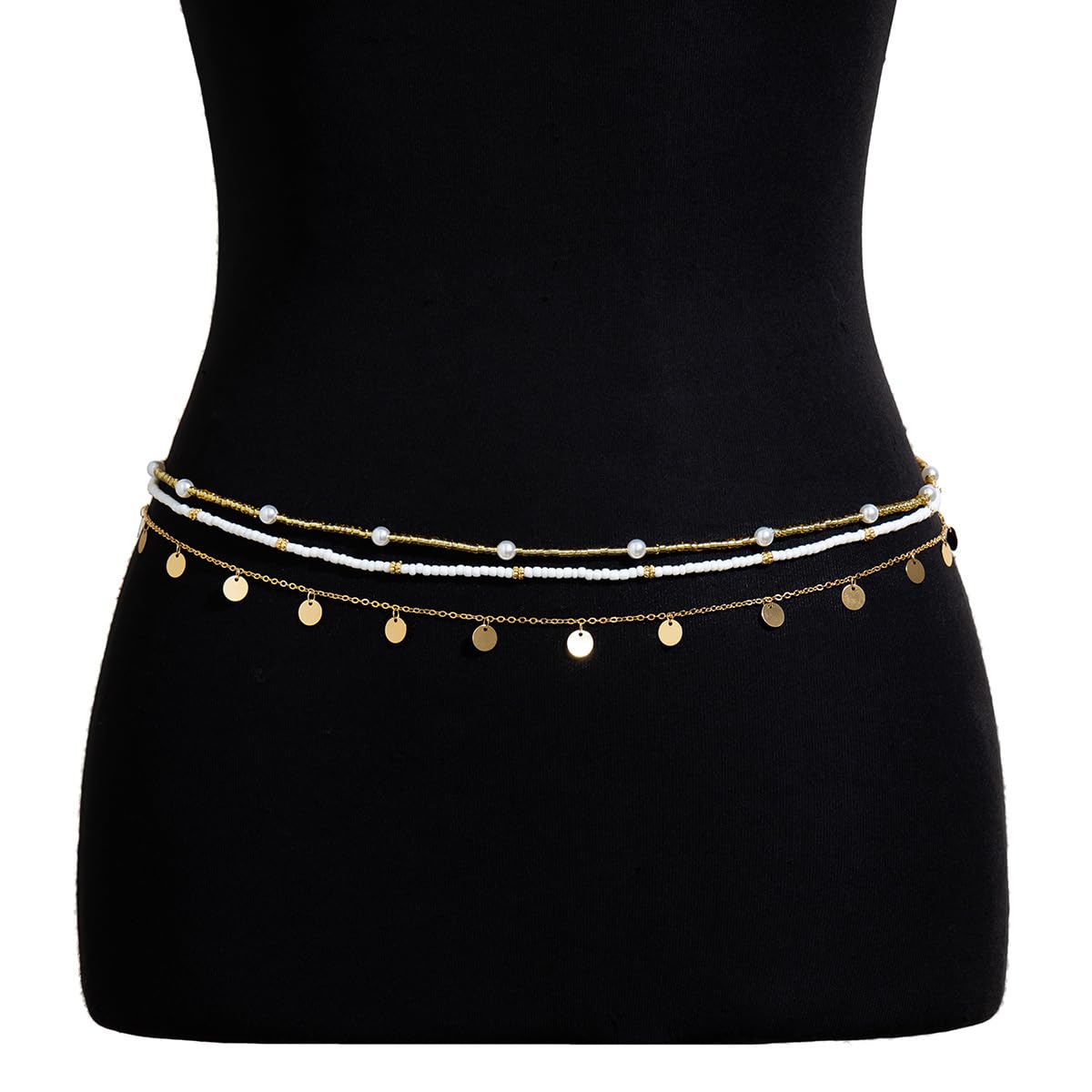 JFORYOU Gold Waist Chain for Momen 3PCS Layered Belly Chain Jewelry Summer Beach Beads Belly Waist Chain Adjustable Bikini Body Chain for Women