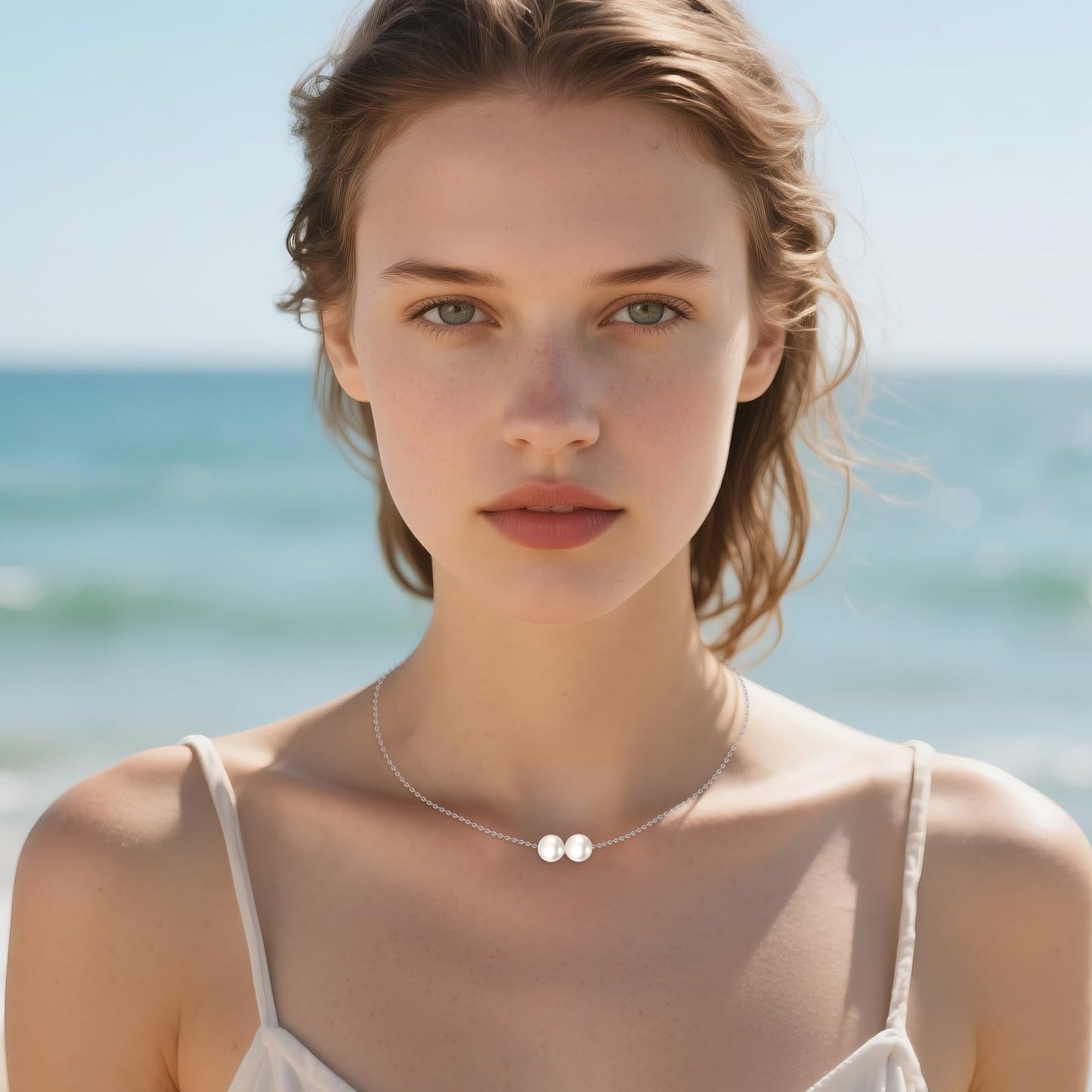 POPLYKE 2 Pearls Necklace Sterling Silver Pearls Choker Necklace for Women 7-8mm Freshwater Cultured Pearls Wedding Bridesmaids Anniversary 16''