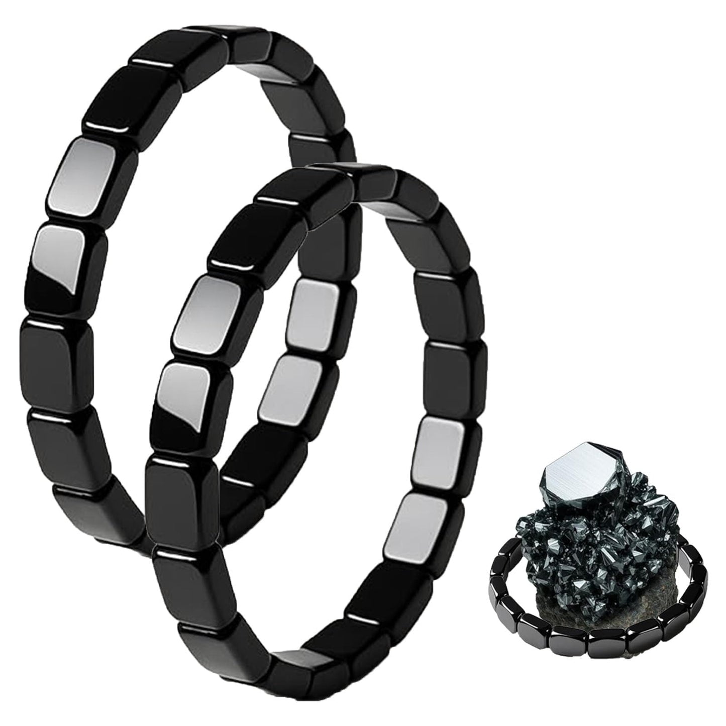 ZCVFA Hemys Hematite Bracelet, Natural Power Stone Adjustable Elastic Legendary Hematite Restore Confidence & Your Edge Health and Healing Power Energy Crystal Beaded Bracelets Jewelry（2 Pcs）
