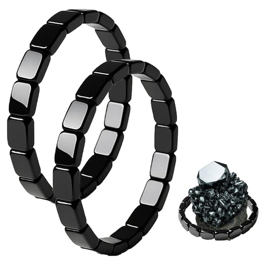 ZCVFA Hemys Hematite Bracelet, Natural Power Stone Adjustable Elastic Legendary Hematite Restore Confidence & Your Edge Health and Healing Power Energy Crystal Beaded Bracelets Jewelry（2 Pcs）