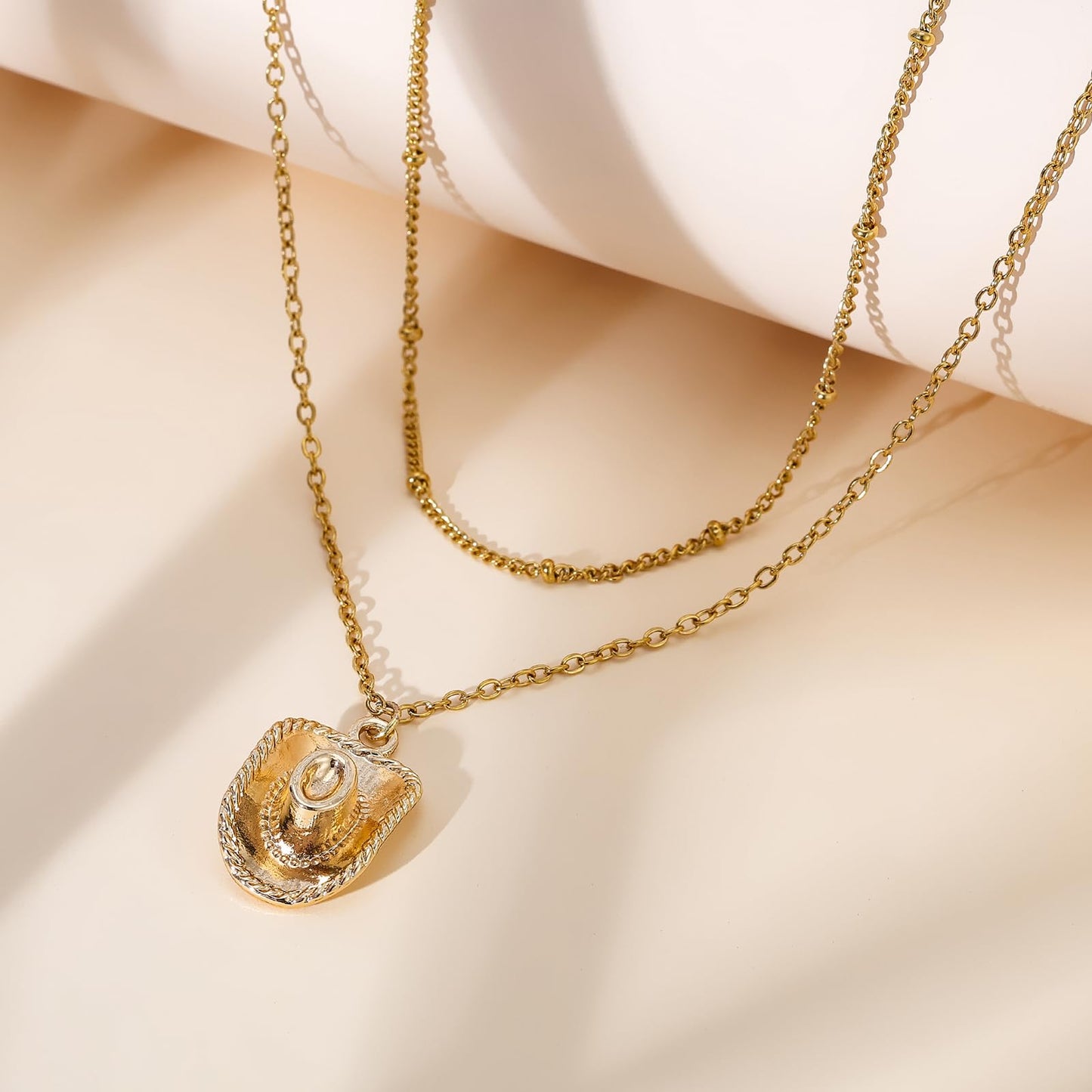 Dckazz Cowgirl Necklace 14K Gold Plated Layered Cowboy Hat Boot Necklace Coastal Cowgirl Western Country Jewelry for Women