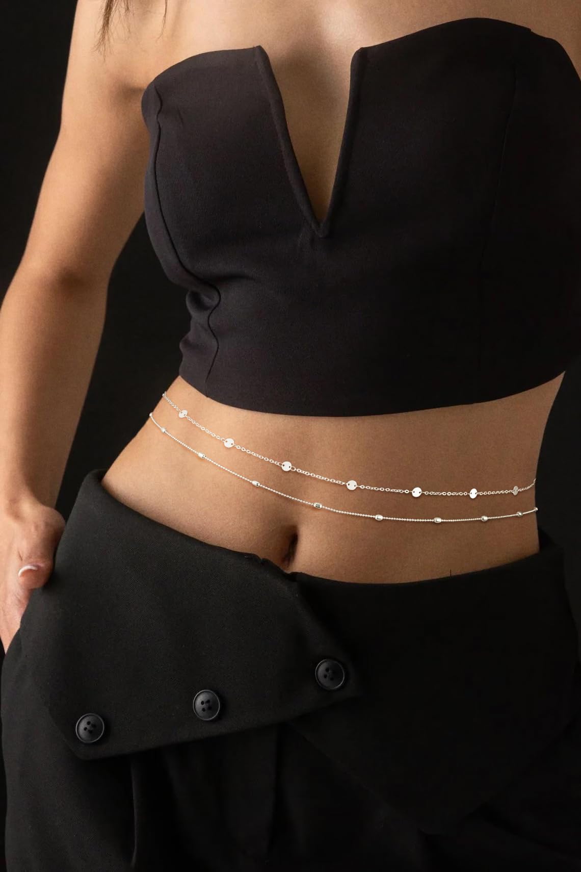 SUFOPE Waist Chain for Women Trendy 14K Silver Plated Belly Chain Adjustable Layered Bikini Belly Beads for the Waist Waterproof Beach Accessories Body Chain Jewelry Gifts