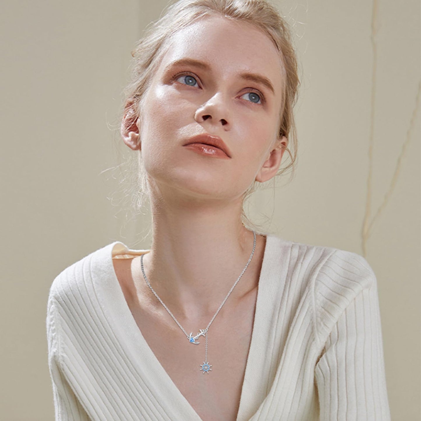 KoyeKei Anchor Necklace for Women 925 Sterling Silver Rudder Anchor Y Shaped Pendant Ocean Themes Nautical Jewelry Christmas Anniversary Graduation Gifts for Lover Best Friend Her