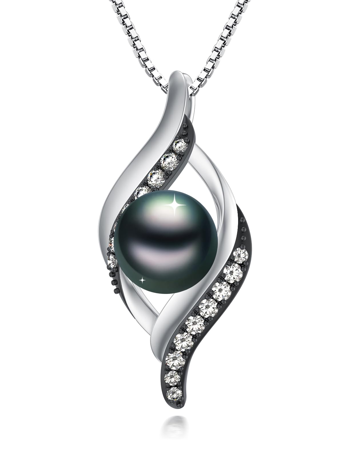 KANNSOAR 9MM Tahitian Black Pearl Pendant Necklace Pearl Jewelry-Wedding Birthday Anniversary Valentines Day Christmas Mothers Day Gifts for Women Wife Mom Girlfriend Her