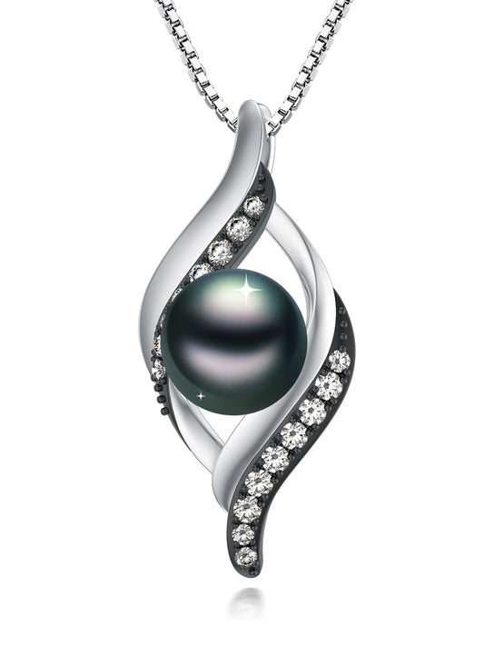 KANNSOAR 9MM Tahitian Black Pearl Pendant Necklace Pearl Jewelry-Wedding Birthday Anniversary Valentines Day Christmas Mothers Day Gifts for Women Wife Mom Girlfriend Her