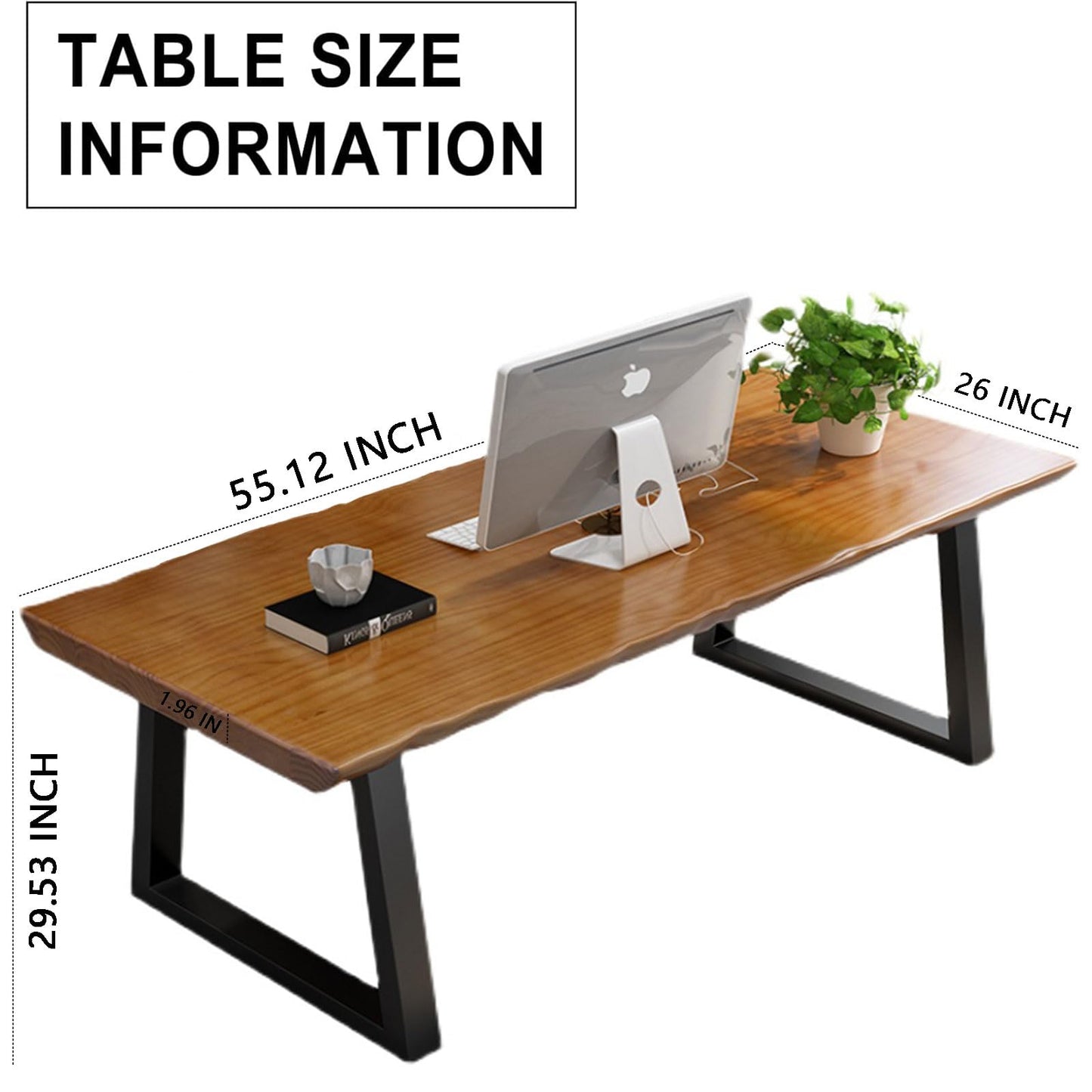 tiedingdingjiaju Modern Solid Wood Executive Desk – Spacious and Minimalist Home Office Workstation Perfect for Writing and Professional Use (Light Brown, 55.12)