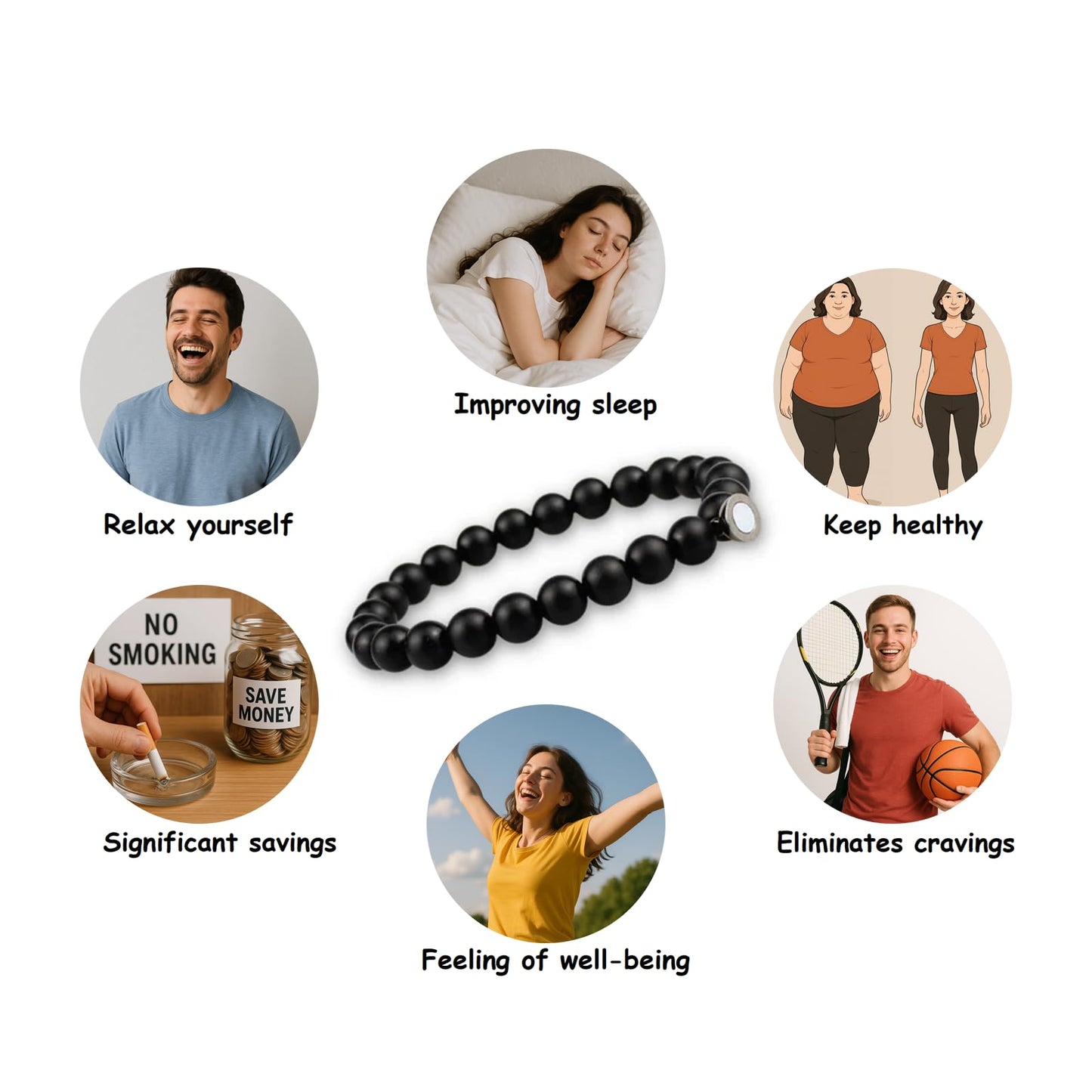 Mengji Life Glame Anti Smoking Bracelets for Women Men, Magtherapy Quitting Bracelet Stretch Adjustable Stop Smoking Cessation Effective Handmade Jewelry Gifts (2pcs-balck)